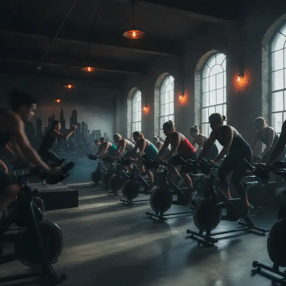 Indoor cycling class in action
