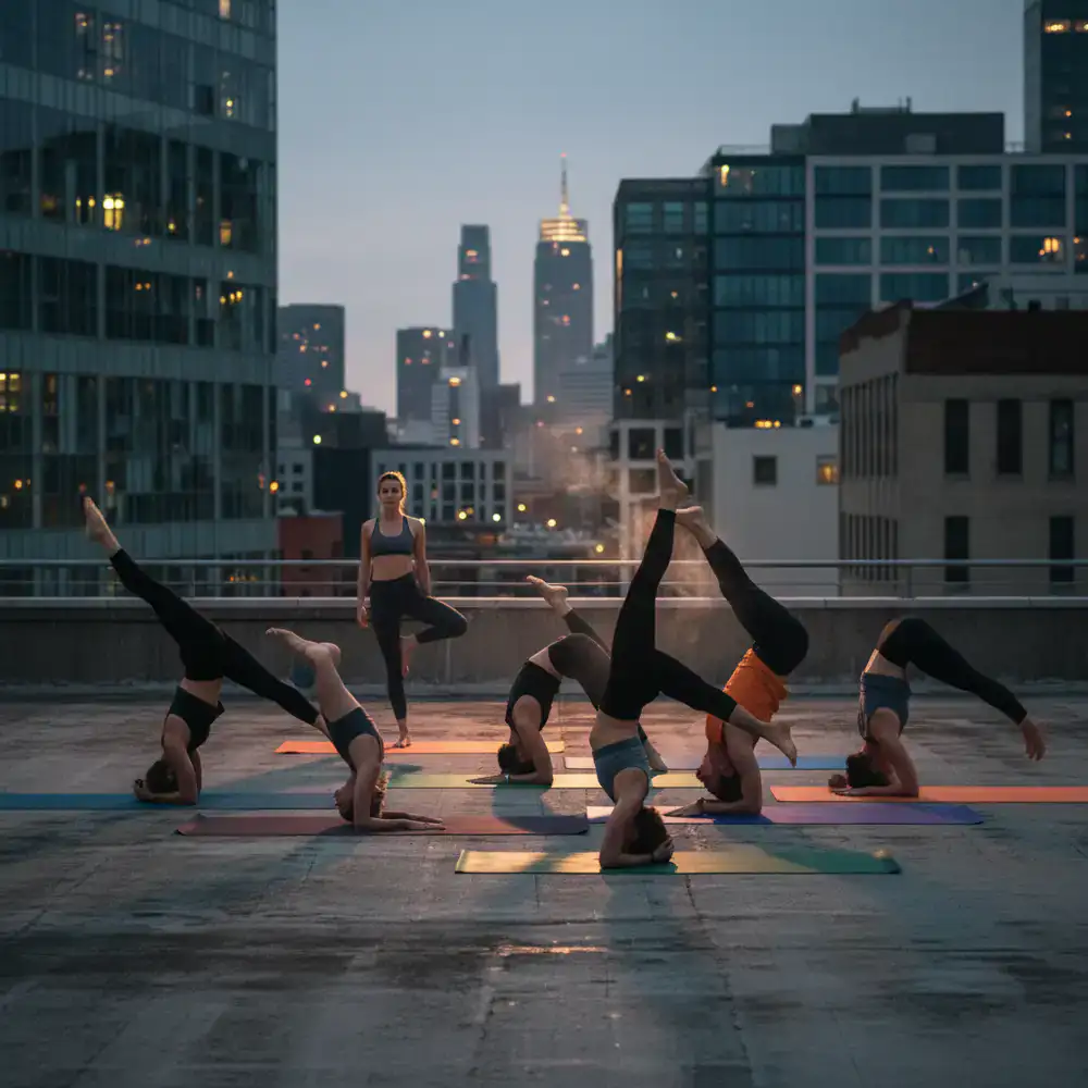 People doing yoga poses on mats