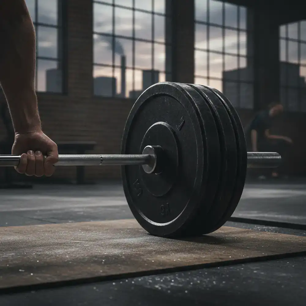 Barbell loaded with heavy plates