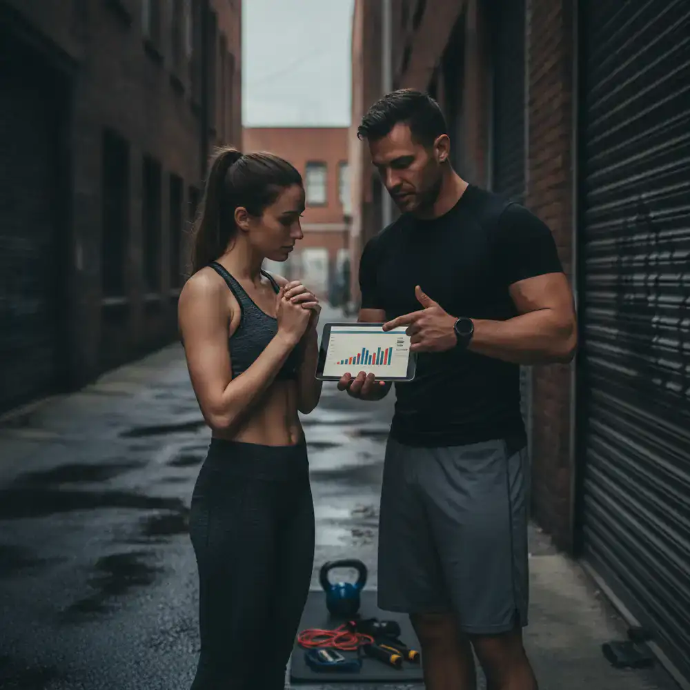 A personal trainer explaining a workout plan to a client