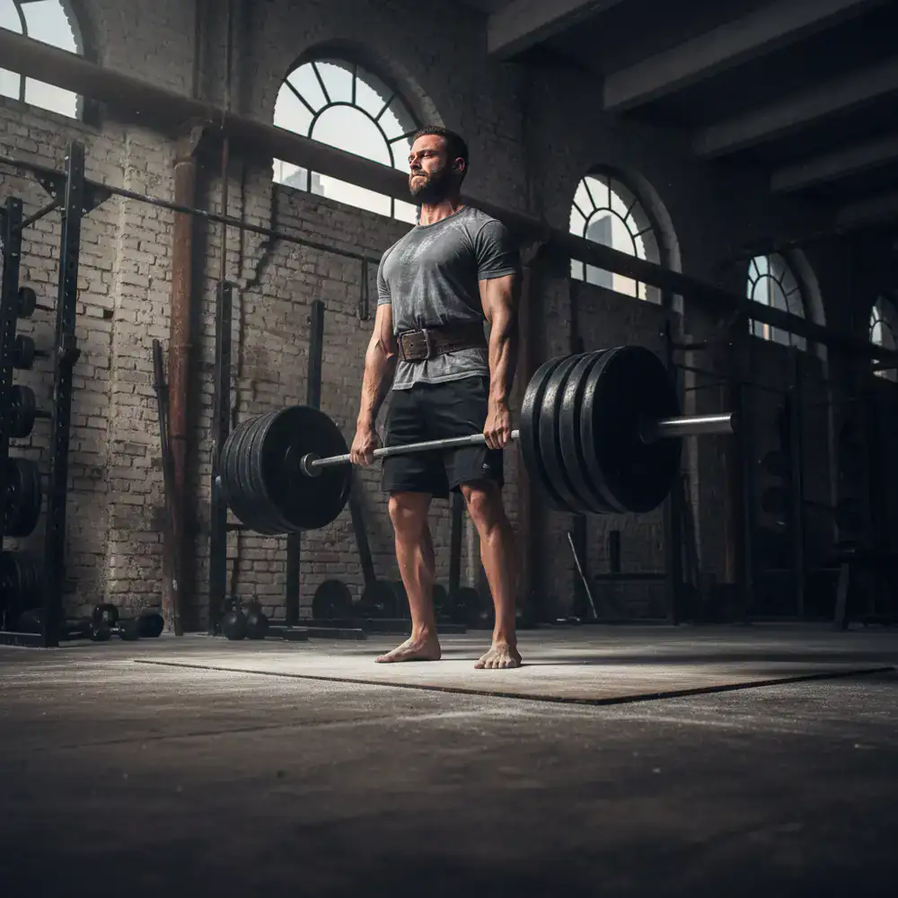 Athlete performing a heavy deadlift in the gym